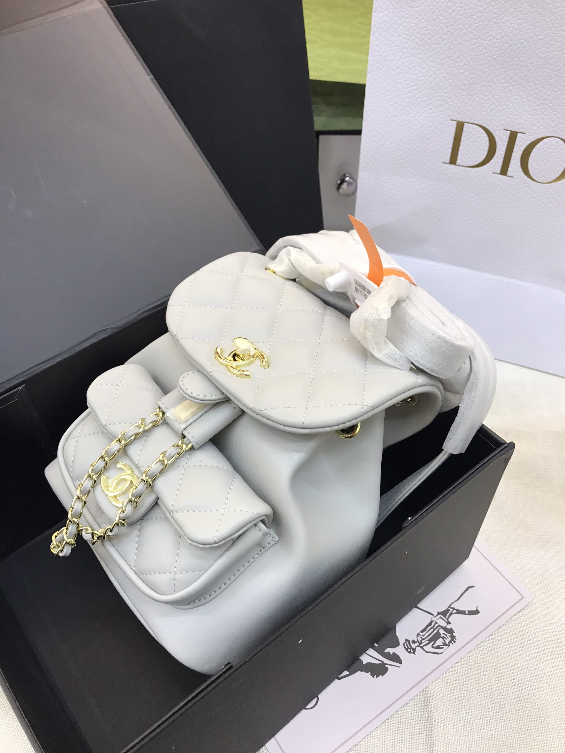 Balo Chanel Duma Super Màu Xám Size 18cm
